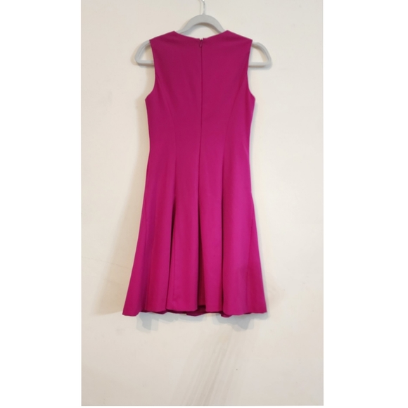 Lauren Ralph Lauren Magenta Fit & Flare Pleated Dress - Picture 3 of 5